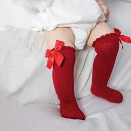 Chaussettes pour enfants Rouge à nœud papillon Knee High Tube Socks Girls Christmas Stockings Enfants pour tout-petits Soft Cotton Childre