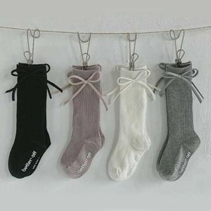 Kinder sokken rubberen band boog side ontwerp meisje sokken winterstrepen baby knie high socksl2405
