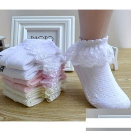 Kindersokken Korte katoenen kanten ruches prinses mesh sok voor babymeisjes jongens kinderen kinderen wit roze blauw klein meisje drop levering m ot81p