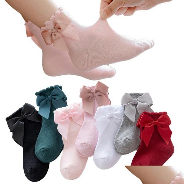 Calcetines para niños Calcetines Dulce Estilo coreano Niña Moda Bebé nacido Lindo Lazo Punto Tobillo Fiesta Cumpleaños Boda Princesa Ropa Bebé, Ki Dhere