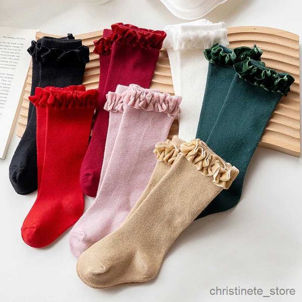 Chaussettes pour enfants Couleur unie Bébé Long Tube Chaussette Volants Coton Tout-petits Filles Genou Haute Chaussette Doux Chaussettes Pour Enfants Jambières Enfants Bas