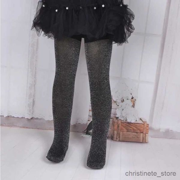 Chaussettes pour enfants Printemps Automne Bébé Filles Argent Glitter Velours Collants Couleur Unie Noir Collants Bas De Ballet pour 0-12Y Enfants Vêtements R231204