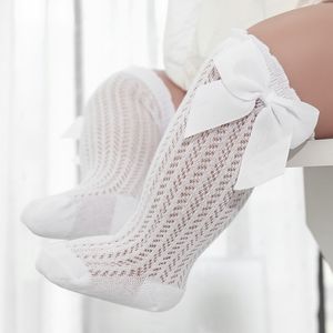 Chaussettes d'été pour enfants, bébé fille, mignons gros nœuds, coton doux, élastique, couleur unie, maille, hauteur du genou, Long, enfant en bas âge, 230919