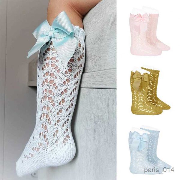 Chauques pour enfants Été Baby Mesh chaussettes minces avec des tout-petits de Bow Girls Long Sock Knee High Solid Blue Rose Hollow Out Kids Boys Boys Princess Socks