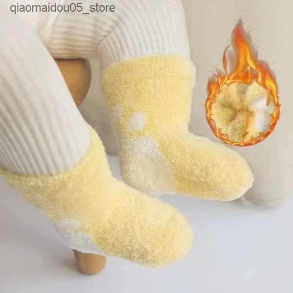 Calcetines para niños Hilo de plumas de coral cálidos calcetines de bebé calcetines para niños con anillo de piel grueso lana bebé color sólido calcetines Q240413