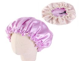 Enfants Soft Reversible Bonnet Satin Caps Double couche Taille réglable Sleep Night Hat Soins pour enfants 3678130