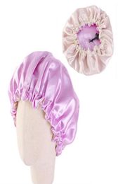 Enfants Soft Reversible Bonnet Satin Caps Double couche Taille réglable Sleep Night Hat Soins pour enfants 2806115