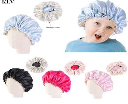 Bonnet en Satin doux et réversible pour enfants, Double couche, taille réglable, Bonnet de nuit, chapeau pour bébé de 27 ans, 3407775