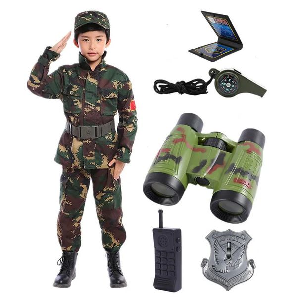 Costume de soldat pour enfants pour Kid Party Army Costume Camouflage Costumes For Boys Jungle Field Sniper Sniper With Pistol Compass Whistle 240510