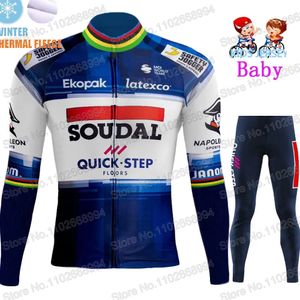 Kids Soudal Quick Step Cycling Jersey Winter Set Cartoon Anime Boys Girl Clothing Bike Thermal Jacket Suit Maillot 240511