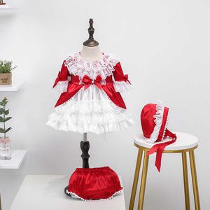 Kids Spainsh Girls Dresses Niños Cumpleaños Red Lace Ball Gowns Baby Bautismo Lotia Dress Girl Spain Boutique Ropa Set 210615
