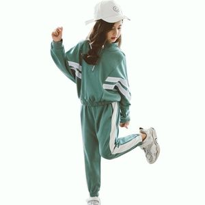 Enfants Sport Vêtements Filles Imprimé Vêtements Pour Enfants Pour Filles Rayé Manteau + Pantalon Fille Vêtements Costume Pour Enfants Adolescents 211021