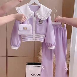 Kids Lente Loungewear Schoolkleding voor Meisjes Pop Kraag Jassen Broek Tweedelige Sets Tiener Kinderen Trainingspakken 314Y 240106