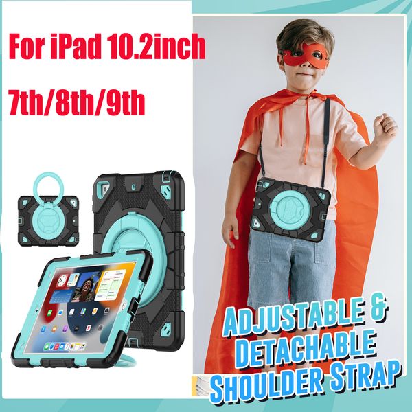 Hevy Duty Estuche seguro para niños resistente a prueba de golpes para iPad 10.2 pulgadas 7.°/8.°/9.° Air 3 10.5 pulgadas Mango Agarre 360 Soporte giratorio Cubierta para tableta con correas para los hombros + Pantalla Película PET