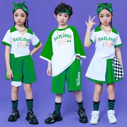 Vêtements de hip hop pour enfants t-shirts Tops Green Shorts pour fille garçon jazz dance costume scolaire pom-pom girl montrant des vêtements