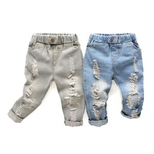 Pantalones vaqueros de pierna recta para niños, pantalones vaqueros vaqueros rasgados a la moda para niñas y bebés, pantalones vaqueros con agujeros rasgados, pantalones 768 S2