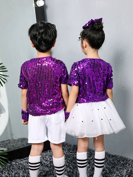 Kids Street Dance Wear Purple Hip Hop Jazz Costumes Jazz Kindergarten Boys Girls Performance Performance Suit Festival Vêtements