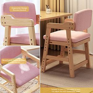Kinderstudiestoel Wood 2 stks Set, eetkamerstoel aangepaste hoogte ergonomische groeimeteststoel Bureau Computerstoel voor kinderen