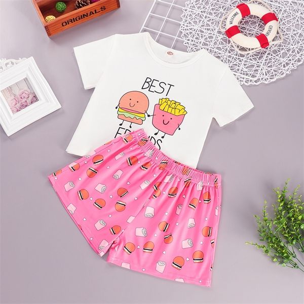 Kids Summer Cartoon Pyjamas Vêtements Set Boy Girl Home Porte Coton Costume Soft Night Jyf 220620