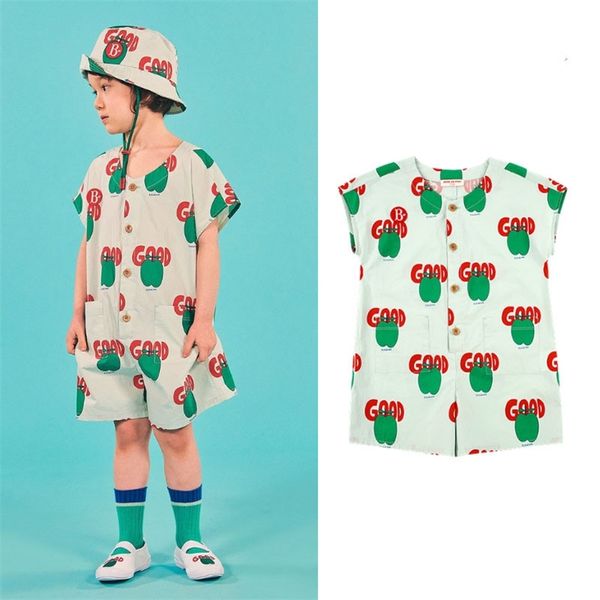 Niños verano mono de una pieza para niño niño niña diseño de marca super moda niños ropa patrón de manzana 210619