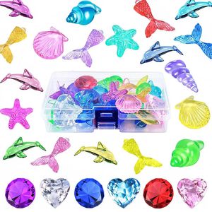 Kids Summer Pool Diving Treasure Hunt Game Ocean Treasure Gems Acrylic Gems Underwater Water Games Pool Accessories Set Children Toys 240408