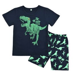 Niños pijamas de verano set niños dinosaurio pjs manga corta pijama algodón ropa de dormir dino ropa de dormir niños traje edad 2-7t 210729