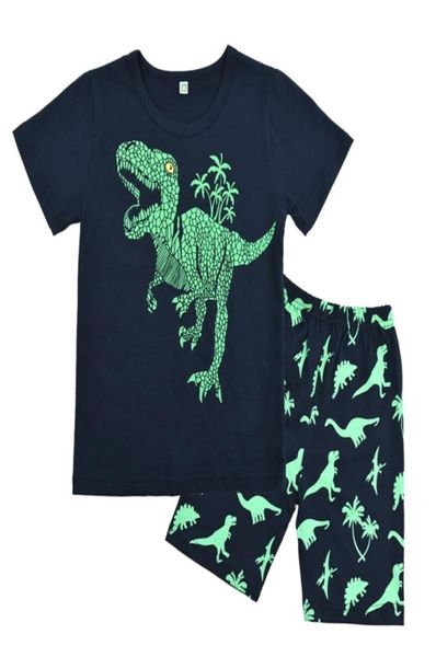 Niños Pajama de verano Juego de niños Dinosaures PJs Cambla corta Dinina de algodón Dino