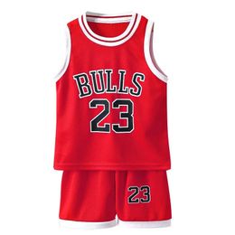 Kids Summer Quick Drying Basketball Sportswear korte mouw T ShirtsVestShort broek 2 stks Pakken 4 12 jaar jongensmeisjes kleding 240410