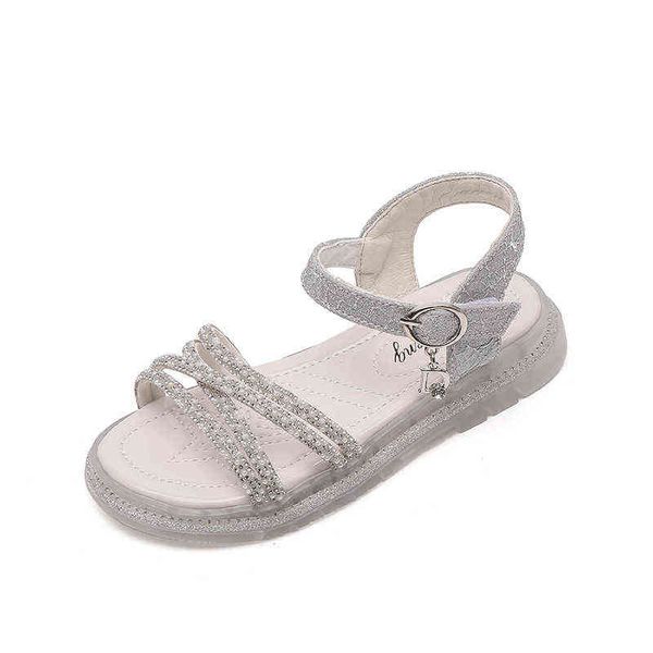 Sandales d'été pour enfants pour filles moyennes grandes enfants école sandales de plage paillettes strass Bling mode 2022 tout nouveau mousseux G220418