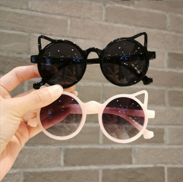 Venta al por mayor Cute Pink Cat Ear Kids Gafas de sol Cat Eye Niños Gafas Niñas Rojo Negro Bebé Niños Gafas redondas Gafas de fiesta