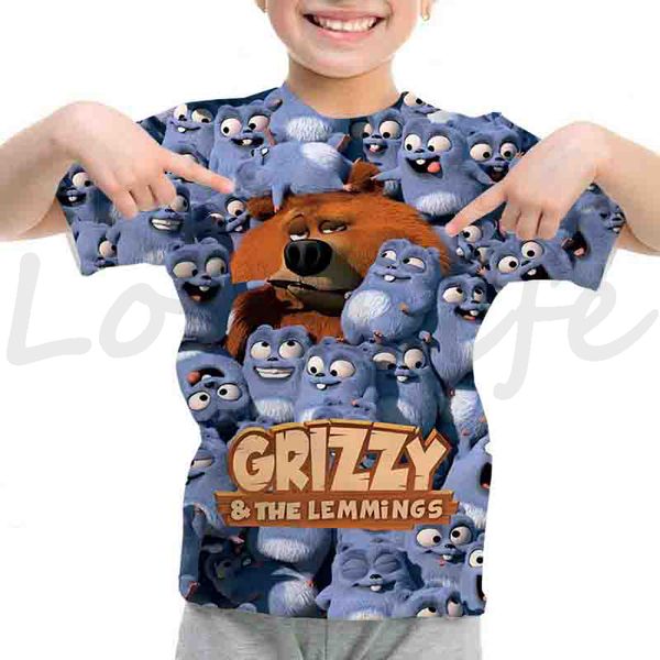 Kids Sunlight Grizzly Bear T-shirts Toddler Summer Summer à manches courtes Grizzy et The Lemming Print T-shirt Boys Girls Tee Tops