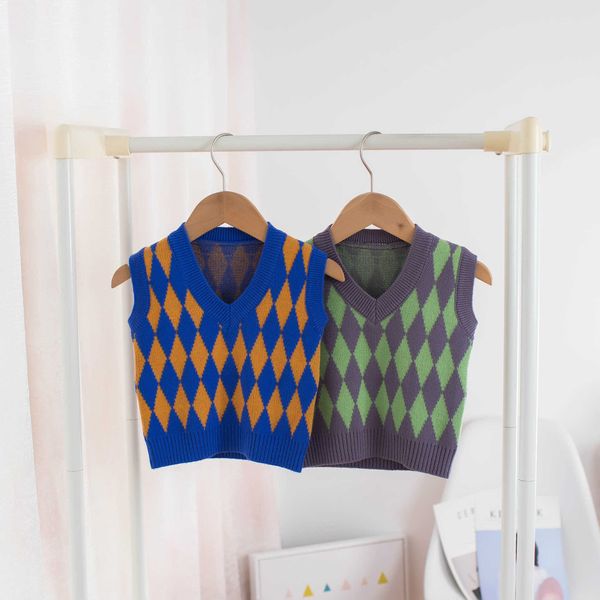 Séter para niños Patrón de moda Diseño de suéteres de cañón de punto infantil para chaleco para niños pequeños Boys 1-5 años de ropa Y1024