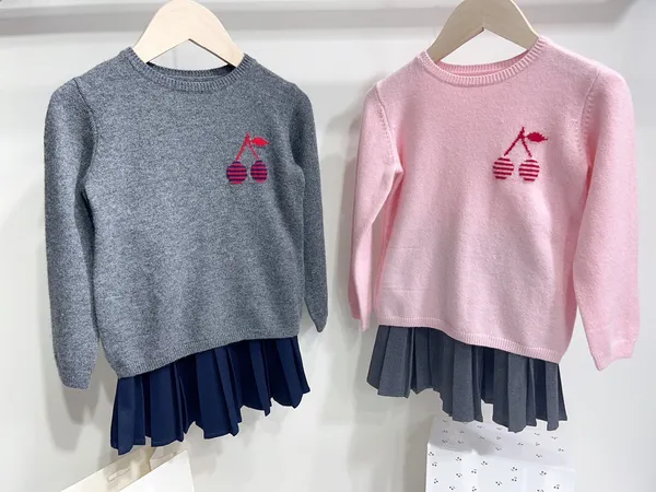 Pull tricoté pour enfants, vêtements pour filles, automne hiver, garde au chaud, imprimé cerise, sweat-shirt mignon