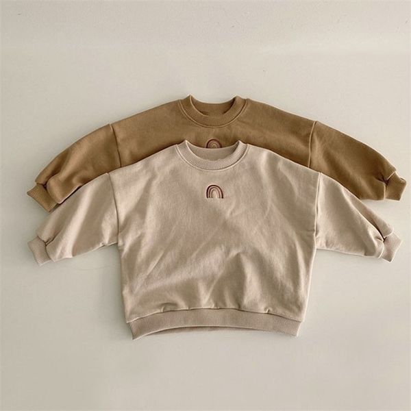 Enfants Sweats Bébé Garçons À Manches Longues Coton Tops Enfant Fille Arc-En-Broderie Conception Vêtements Enfant Lâche Sweat 12m-6Y 211110