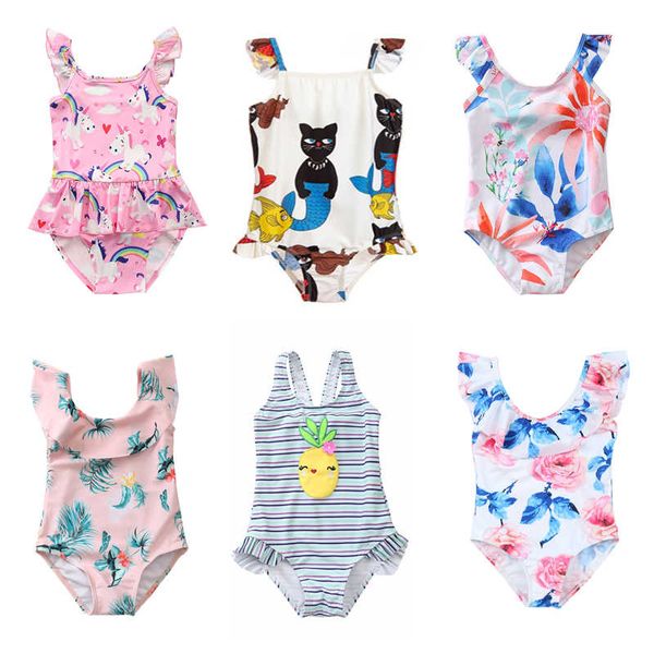 Maillot de bain une pièce à volants pour enfants, imprimé de dessin animé mignon, pour petite fille, vêtements de plage rétro, nouvelle collection