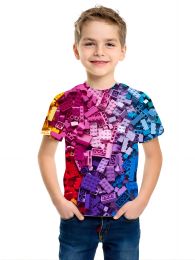Camiseta de camiseta para niños bloques de construcción 3D Camiseta impresa para niños Camisetas para niños Camisetas para niños Camisa de manga corta para niños