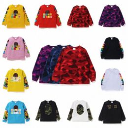 enfants t-shirt designer jeunes singes t-shirts côté double face camouflage requin t-shirts vêtements enfants colorés bébé imprimé-shirt noix de cajou lumineux cotto n20a #