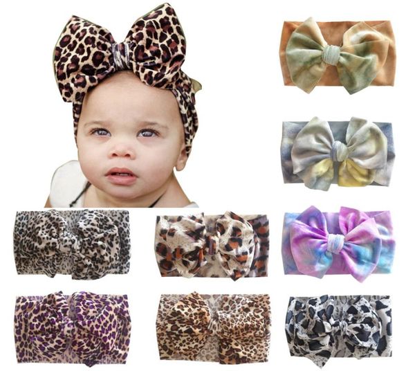 Kids Tiedyed Hairbands Leopard imprimé Big Bow Bandbands Soft Elastic Colorful Hairs Bands Girls Cute Headress Baby Accessories 09331601