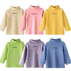 Enfants Tops Coton Bébé Filles T-shirt Couleur Pure Col Haut Pull Hiver Enfants Vêtements 1-7 Y Garçons Chaud À Manches Longues Tees 220216