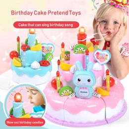 Simulación de juguetes para niños DIY Birthday Cake Model Kitchen Feat Play Cutting Fruit Food con luz y música para el regalo de Childs Y240407