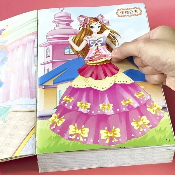 Autocollants de jouets pour enfants 3/6 livre princesse habiller autocollant livre s habiller changement belle fille dessin animé enfants Puzzle faire autocollant fait main livre 231025