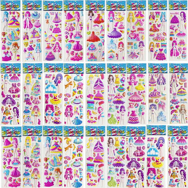 Pegatinas de juguete para niños 32 hojas 3D Bubble Dress Up Girls Princesa de dibujos animados Cambiar ropa DIY Kawaii Juguetes Niños Fiesta de cumpleaños Decoración 230714