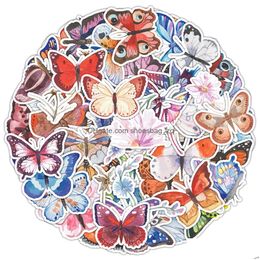 Autocollants pour enfants 50pcs Colorf Butterfly Animal Astom Astom Decal ordinateur portable Scrapbook Lage Phone ITI Autocollant Drop Liviling Toys Gift Dhgmn