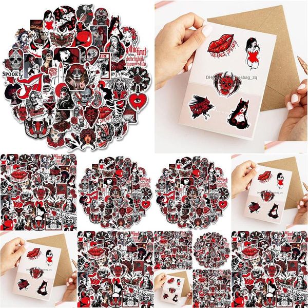 Autocollants de jouets pour enfants 50pcs Dark Red Punk Horror Gothic Goth ITI PACK POUR MOTO VOLACE VARCULAIRE MOTOPRE Autocollant Sticker Skateboard Drop Living Toys G DHU4S