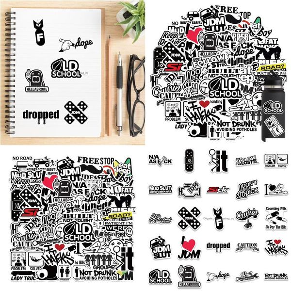 Autocollants pour enfants 50pcs Logo de voiture JDM drôle pour skateboard Notebook HELMET Decal Sticker Sticker Drop Liviling Toys Cadeaux DHQD9