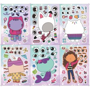 Kinderspeelgoedstickers 612Sheets Gabbys Dollhouse maken een gezichtspuzzel je eigen doe -het -zelfspel kinderen cartoon jigsaw educatie speelgoed cadeau 230525