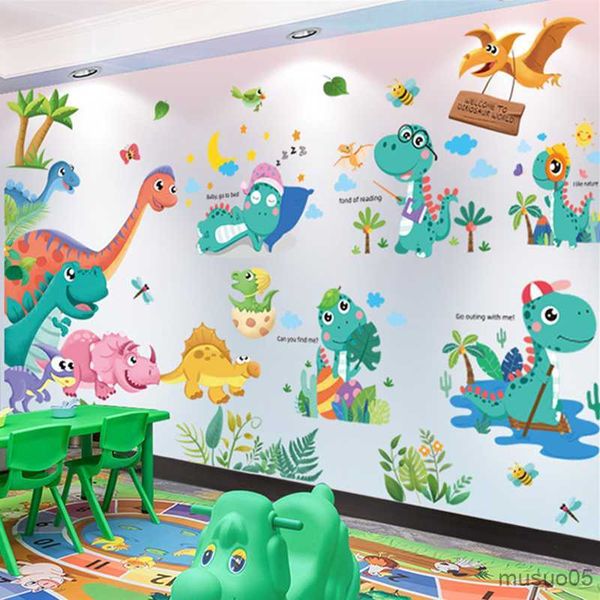 Pegatinas de juguete para niños Dinosaurios de dibujos animados Pegatinas de pared Decoración Animales de bricolaje Calcomanías murales para habitaciones de niños Dormitorio de bebé Guardería Decoración del hogar