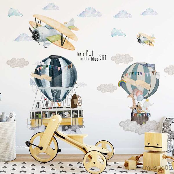 Autocollants de jouets pour enfants Dessin animé montgolfière Stickers muraux pour chambres d'enfants chambre d'enfant Stickers muraux auto-adhésifs autocollant d'avion décor à la maison