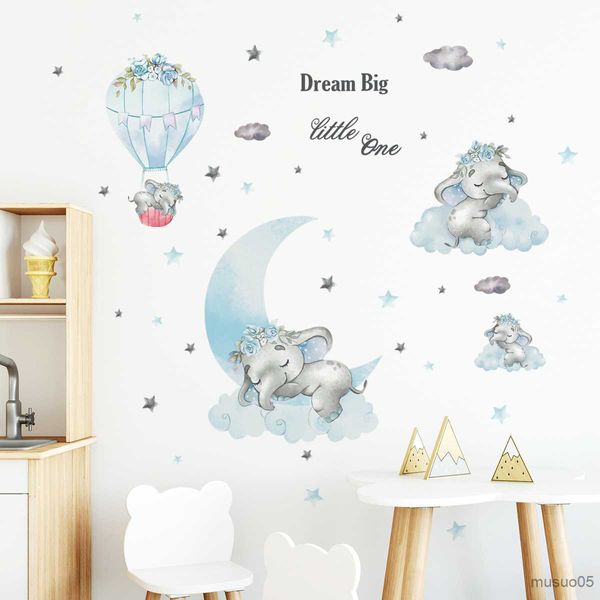 Enfants Jouets Autocollants Mignon Éléphant Endormi Bébé Lune Ballons Amovible Stickers Muraux Décalque Décor pour Chambre D'enfant Chambre Décoration Murale Affiche