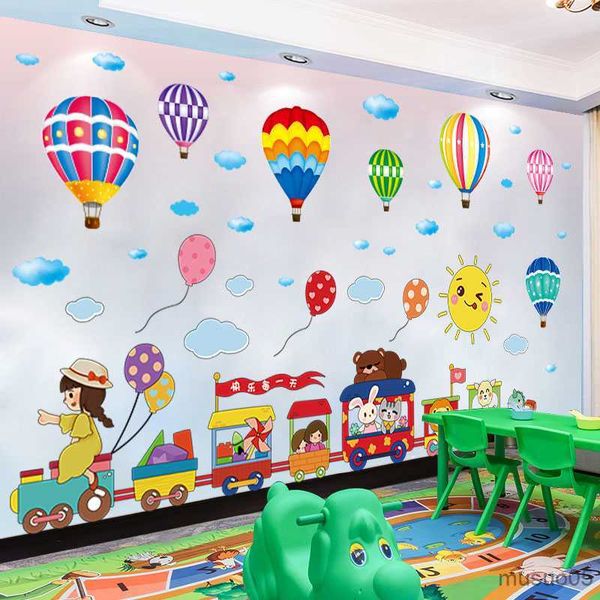 Pegatinas de juguete para niños globos de aire caliente nubes pegatinas de pared DIY animales tren calcomanías de pared para habitaciones de niños dormitorio de bebé decoración del hogar